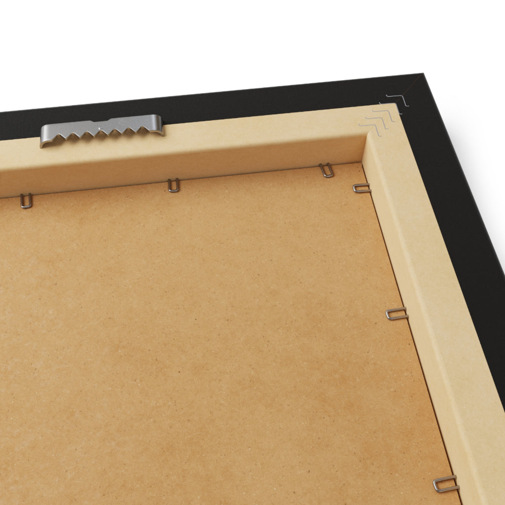 Back of The Original Framed Poster showing included hanging hardware, sturdy MDF backing, and metal frame construction — ready to hang out of the box
