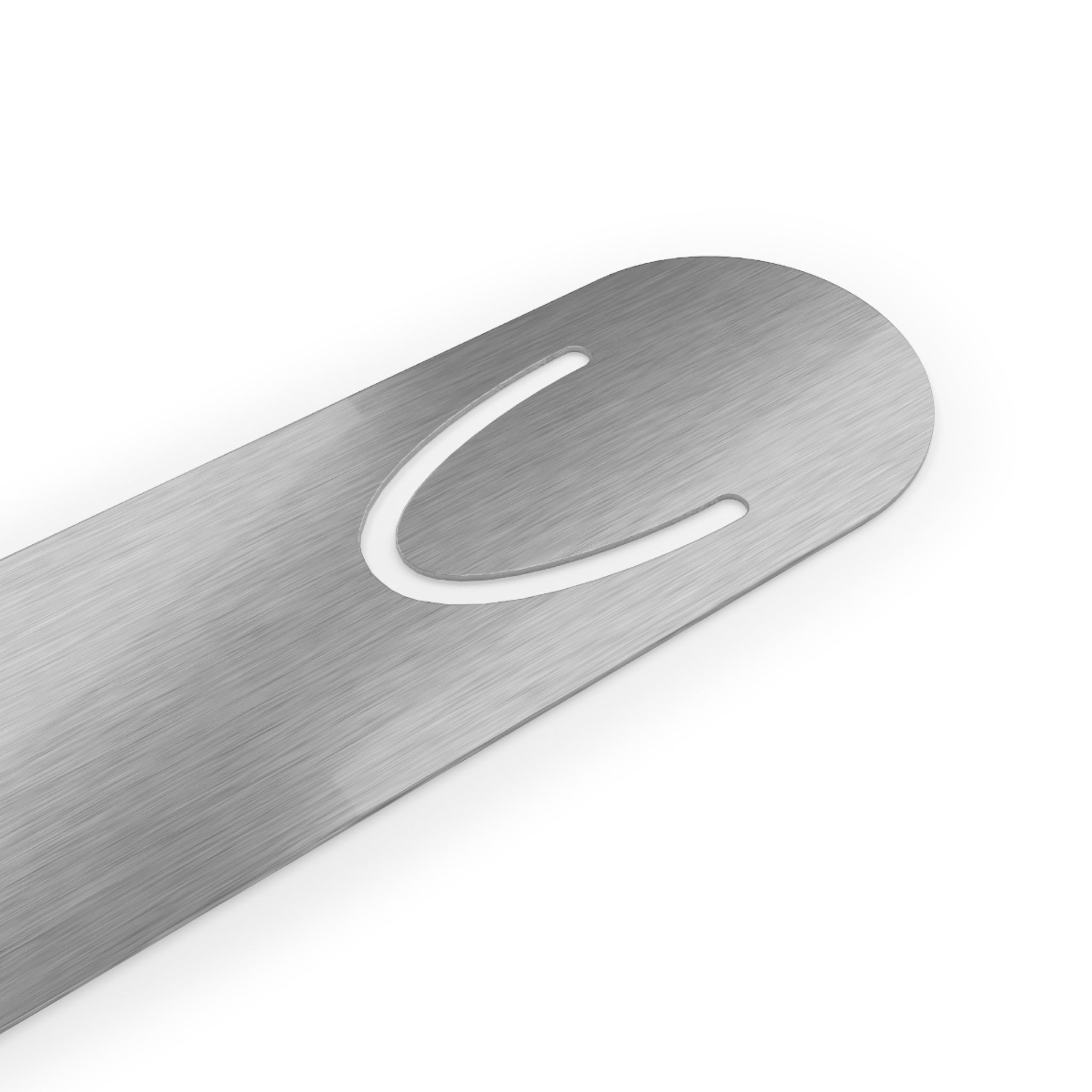 Side view of The Original Bookmark showing slim aluminum construction and top page-hold slot, The Living Seed Co. branded bookmark in Forest Deep