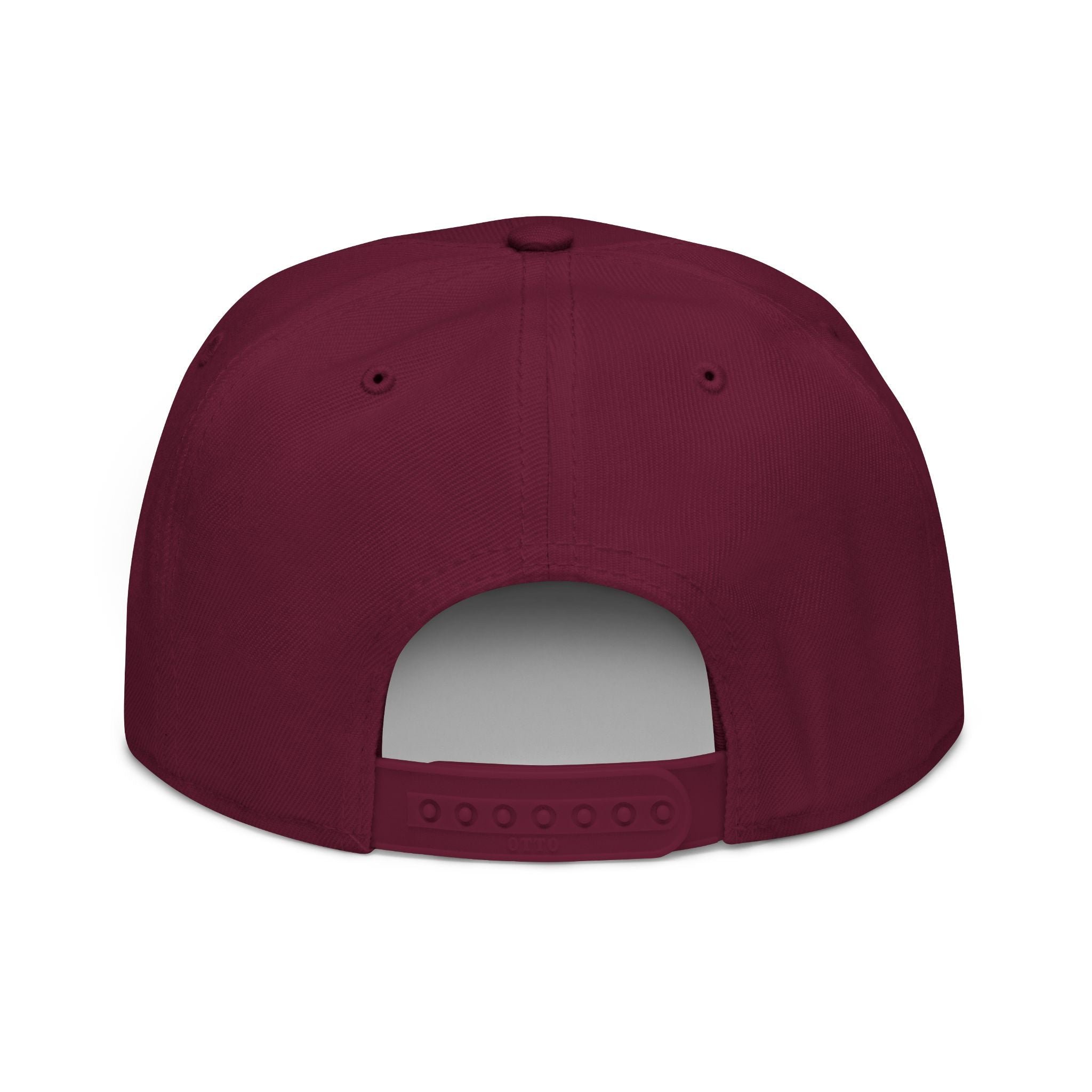 The Living Seed Co. Original Snapback in burgundy maroon — back view showing snapback closure, Otto Cap flat bill